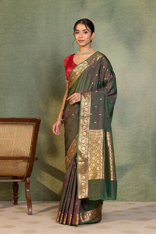 Green Silk Viscose Cutwork Banarasi Saree thumbnail image number null