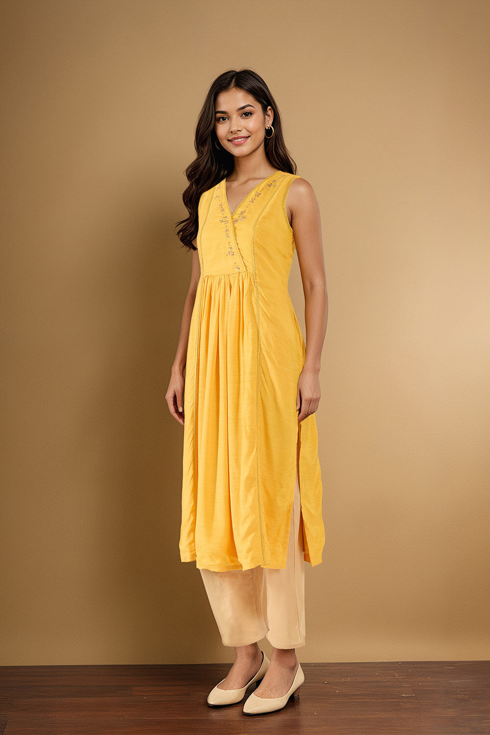 Yellow Embroidered Viscose Kurta image number null