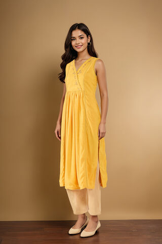 Yellow Embroidered Viscose Kurta thumbnail image number null