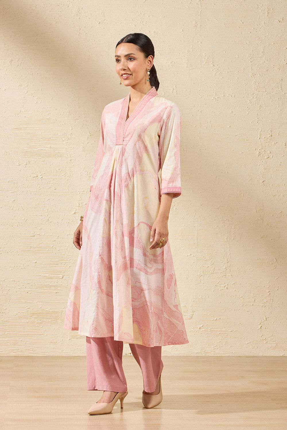Light Pink Pure Cotton Marble Printed Kurta image number null