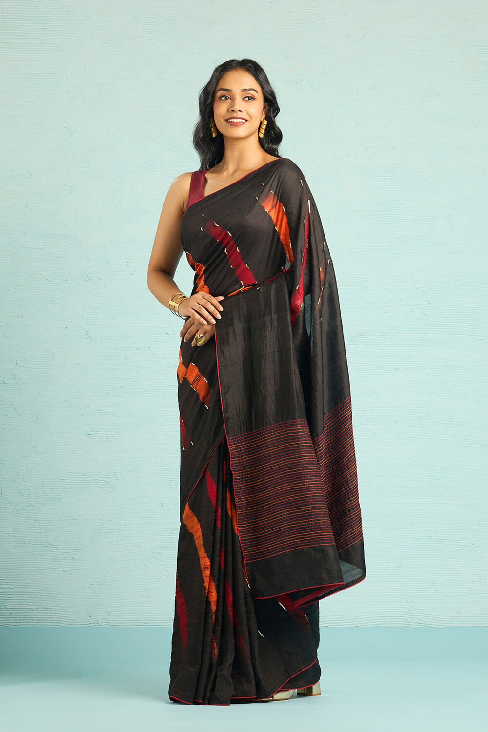 Black Pure Silk Tie and Dye Saree image number null