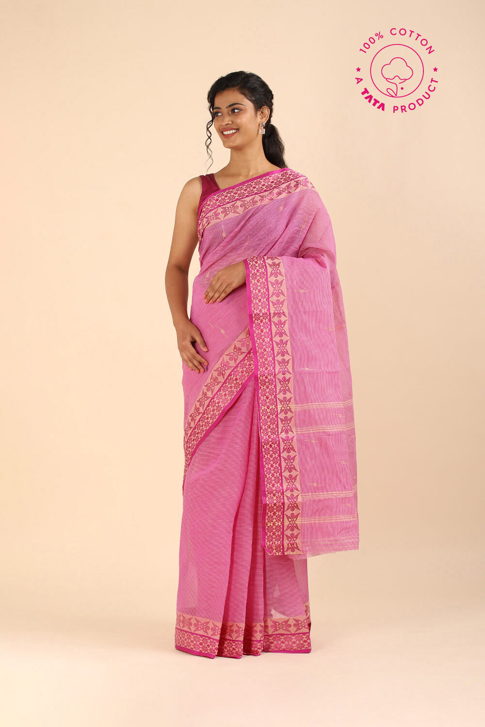 Pink Pure Cotton Bengal Saree image number null