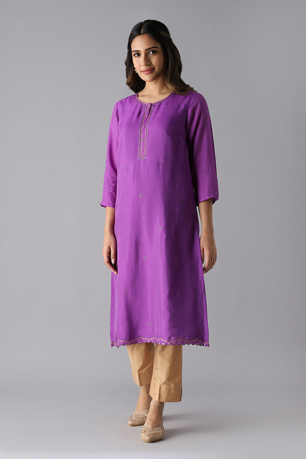 Violet Viscose Embroidered Kurta image number null