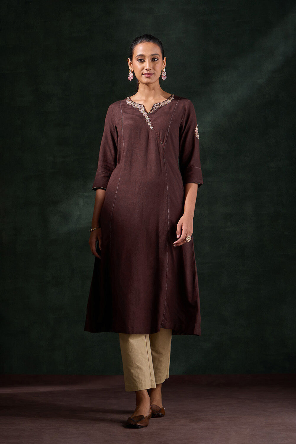 Brown Viscose Embroidered Kurta image number null