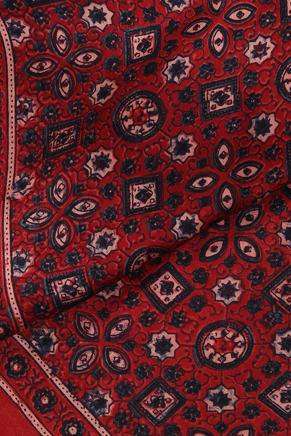 Dark Red Pure Silk Ajrakh Printed Saree image number null