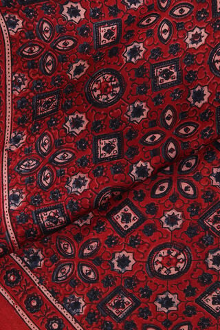 Dark Red Pure Silk Ajrakh Printed Saree thumbnail image number null