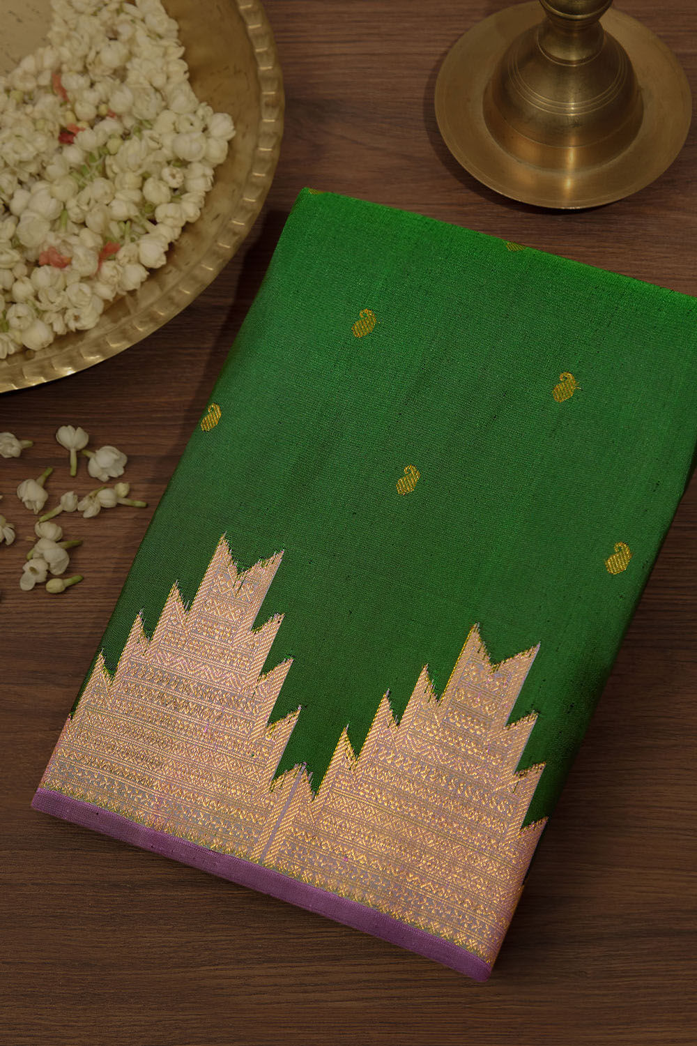 Dark Green Pure Silk Woven Kanjivaram Saree image number null