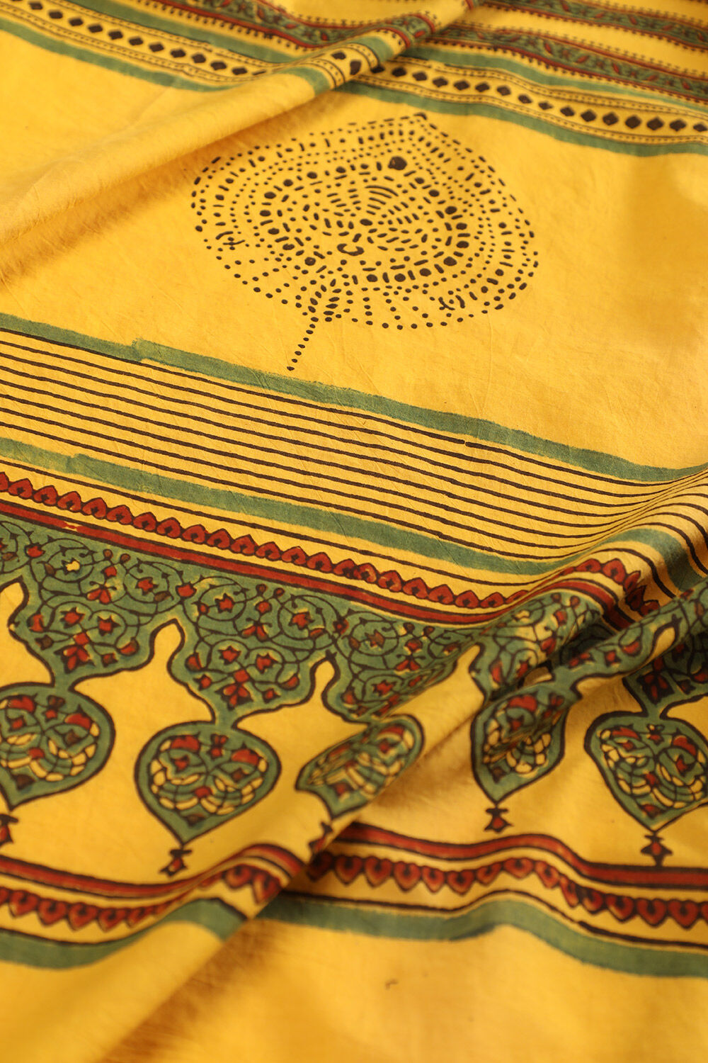 Yellow Gujarat Block Printed Pure Cotton Saree image number null