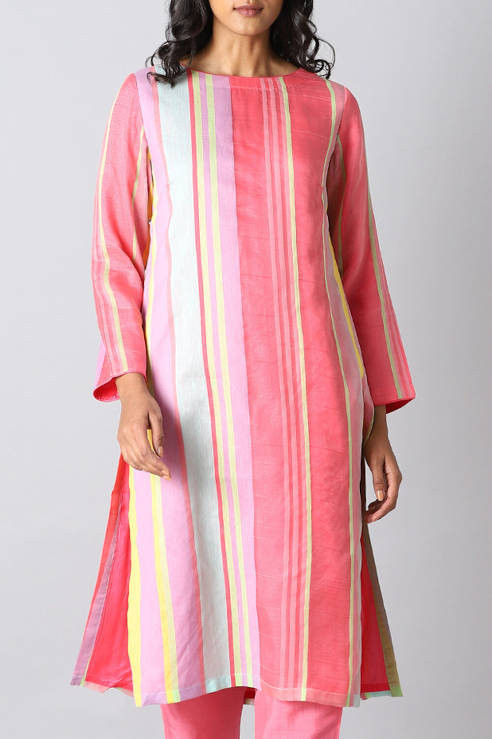 Pink Organza Cotton Woven Kurta Set image number null