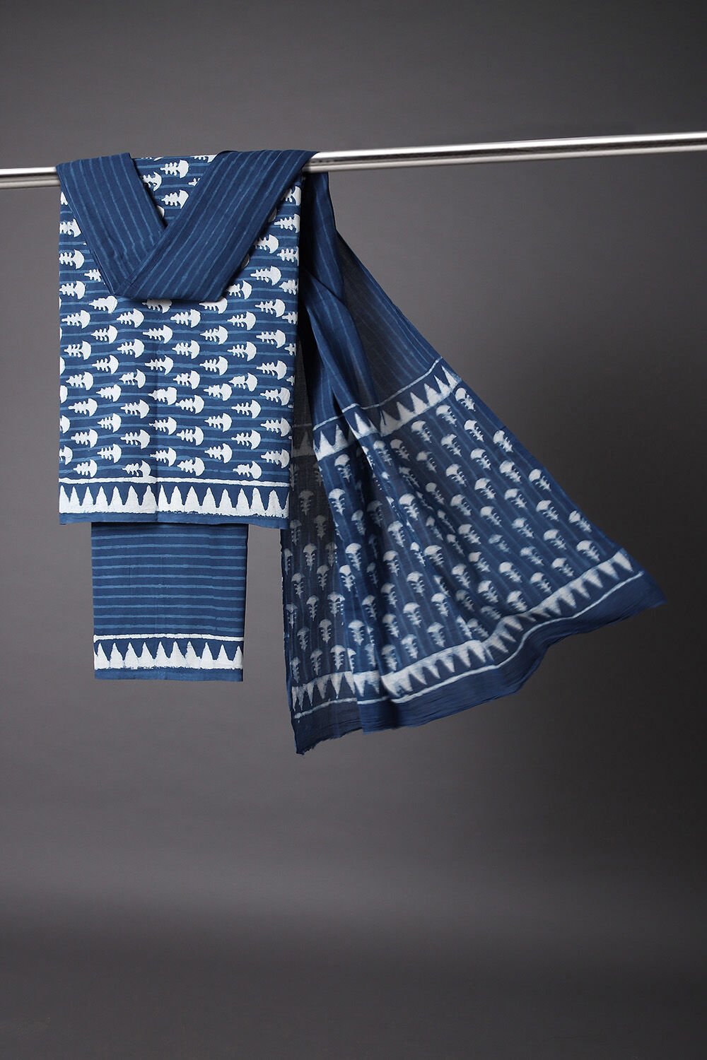 Blue Block Printed Cotton Suit image number null