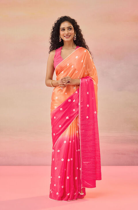 Pink Gujarat Pure Satin Tie & Dye Bandhni Saree