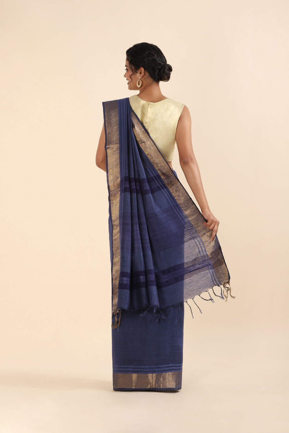 Blue Pure Silk Linen Bhagalpuri Saree image number null