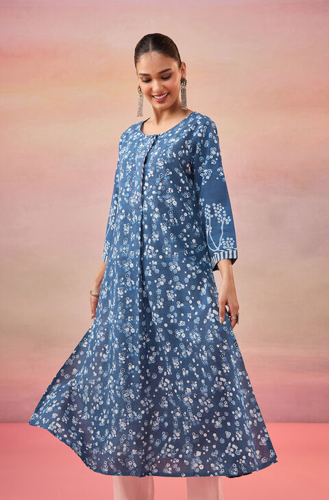 Blue Dabu Block Printed Pure Cotton Kurta