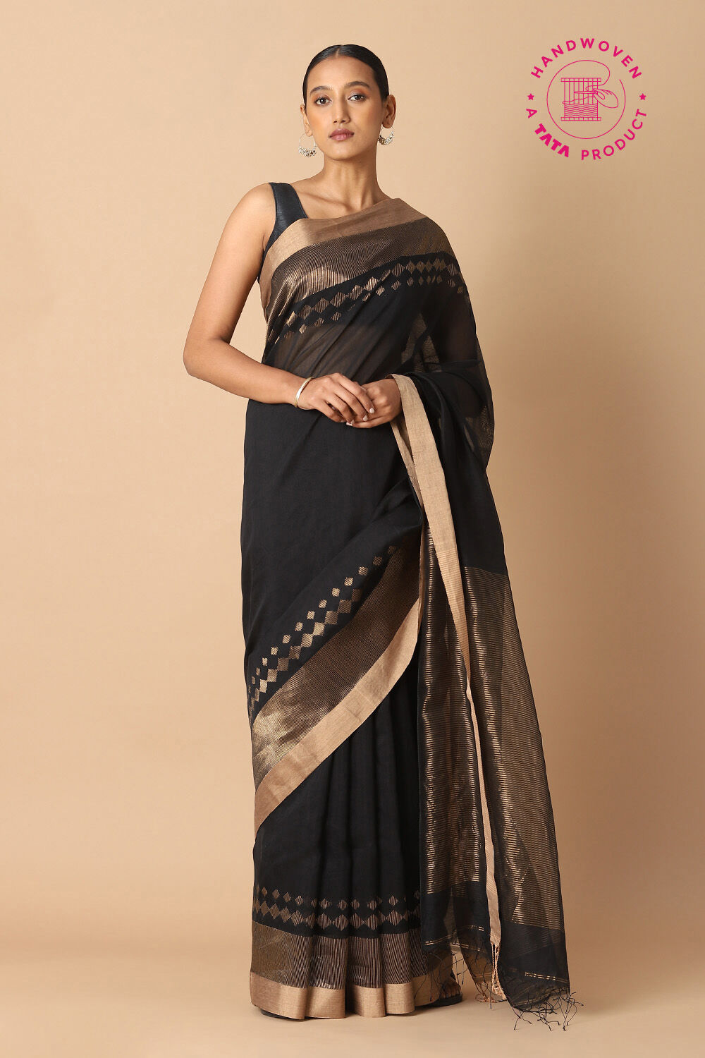 Black Pure Silk Cotton Jamdani Saree image number null