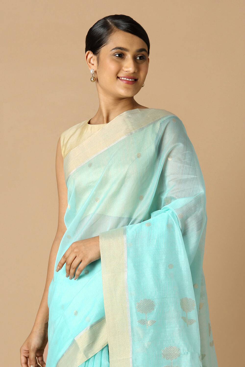 Light Blue Pure Silk Cotton Chanderi Saree image number null