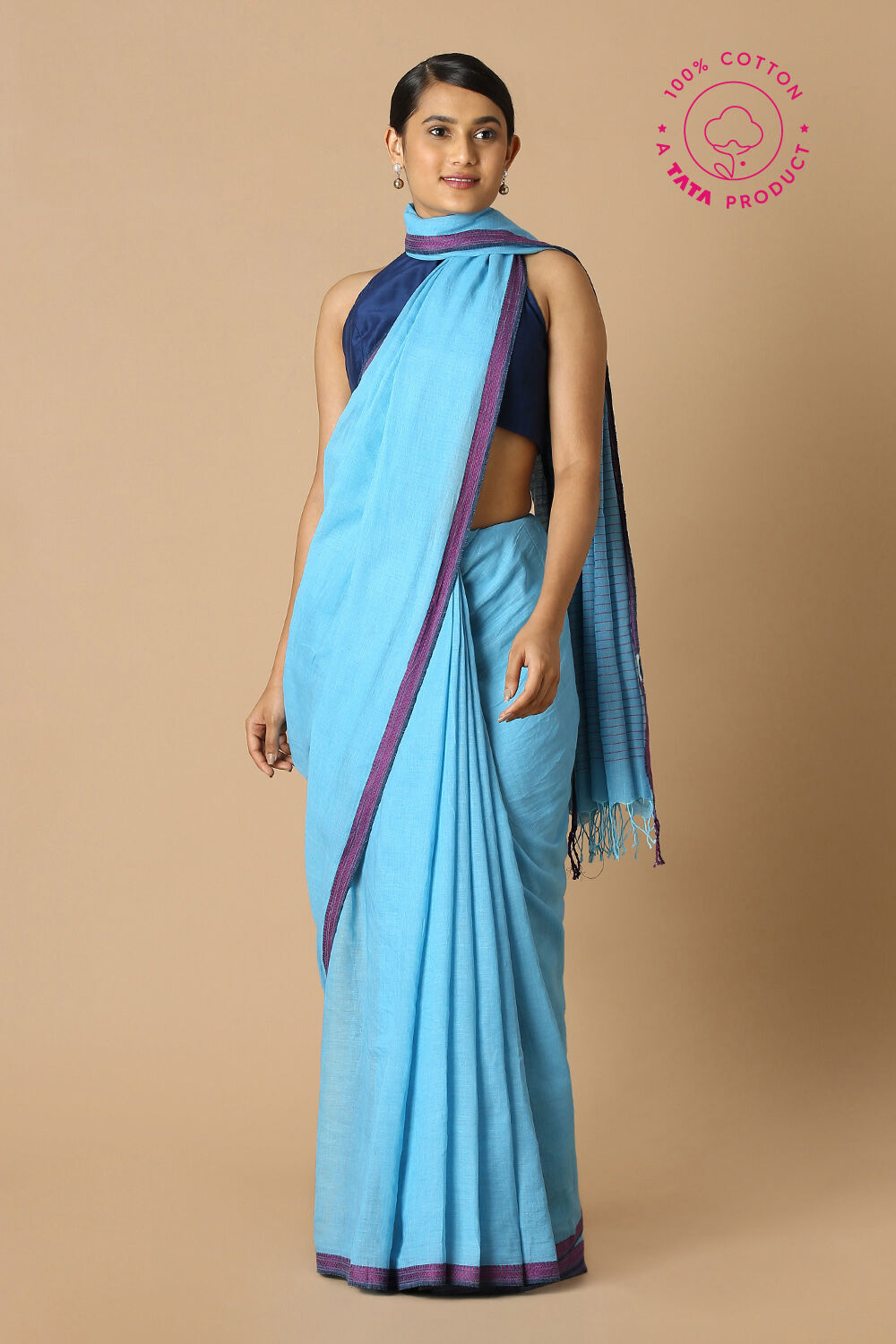 Blue Pure Cotton Bengal Saree image number null