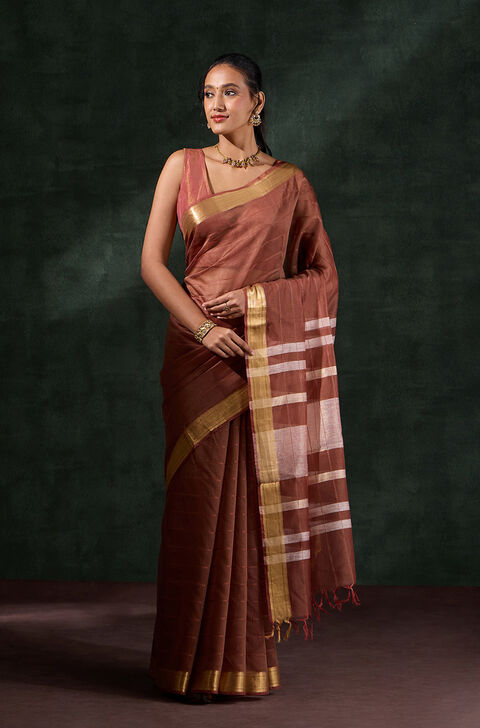 Brown Bhagalpur Woven Silk Viscose Saree
