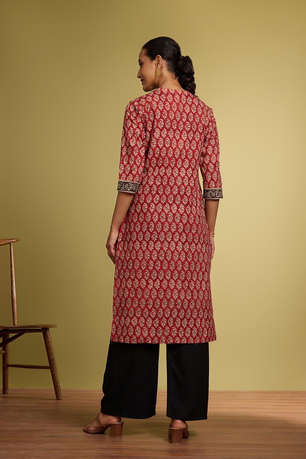 Dark Red Bagru Block Printed Pure Cotton Kurta image number null