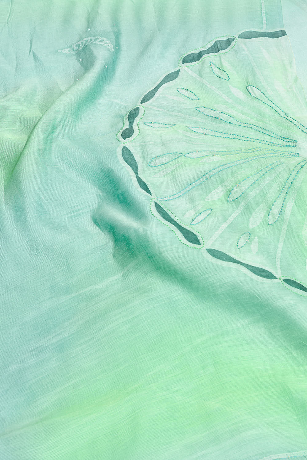 Light Green Hand Painted Silk Viscose Saree image number null