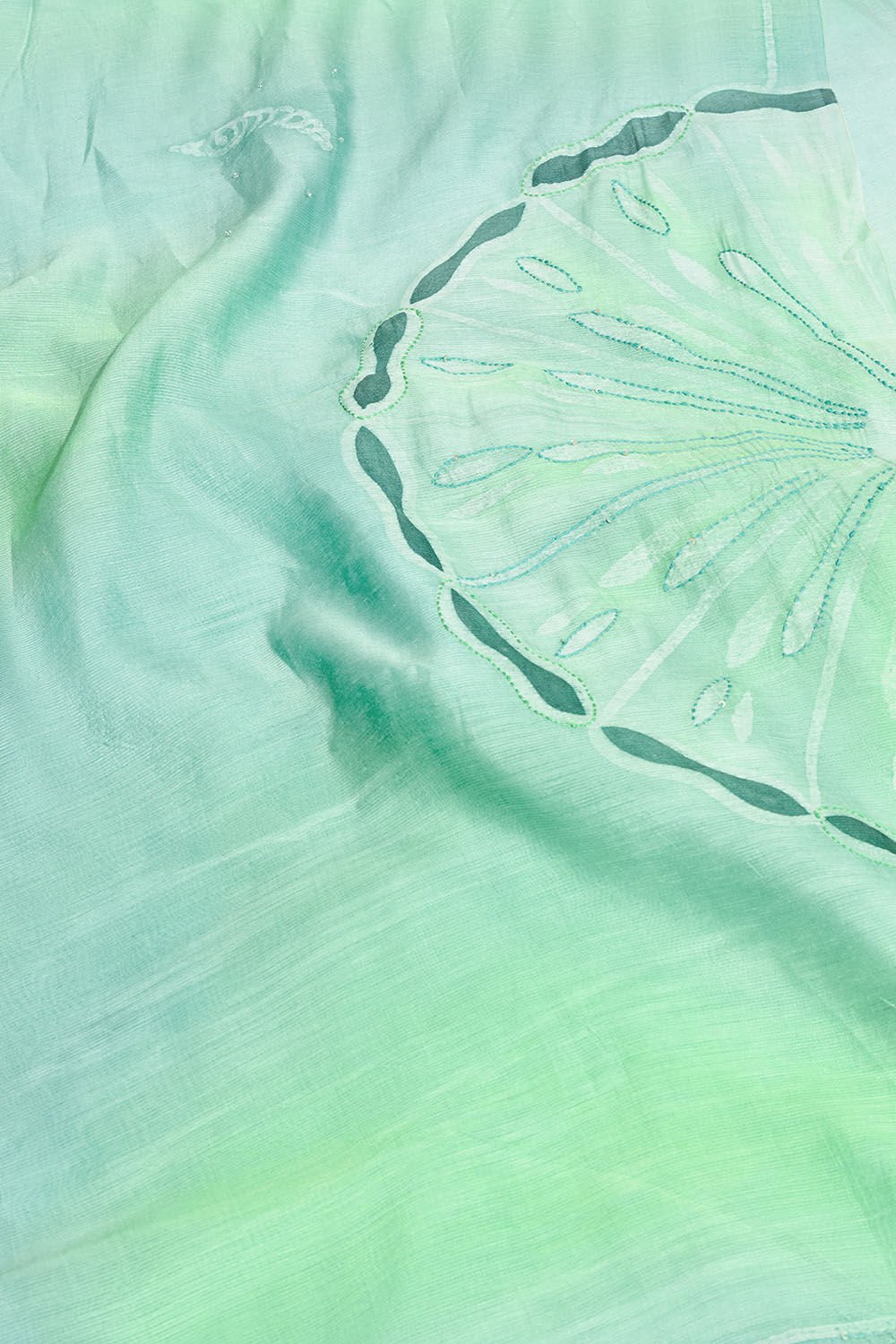 Light Green Hand Painted Silk Viscose Saree image number null