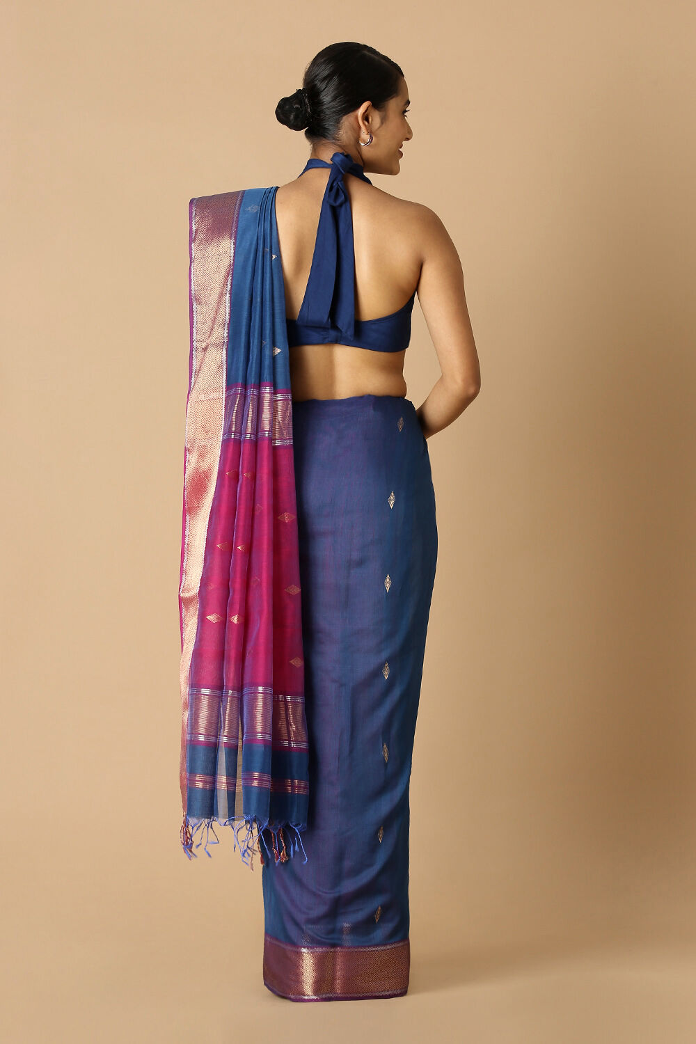 Dark Blue Pure Silk Cotton Maheswari Saree image number null