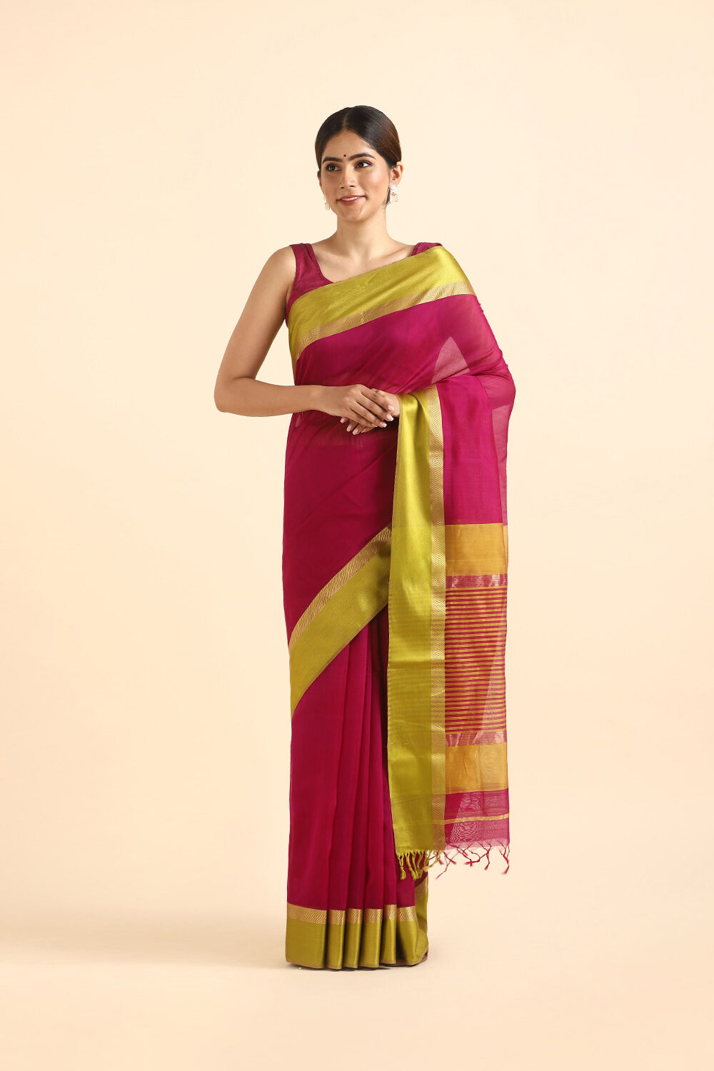 Dark Pink Pure Silk Cotton Maheshwari Saree image number null