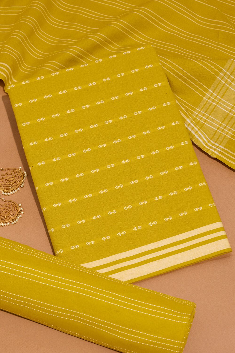 Light Yellow Pure Cotton Woven Unstitched Suit Set image number null