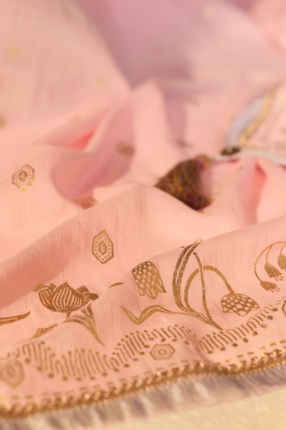 Pink Printed Cotton Viscose Saree image number null