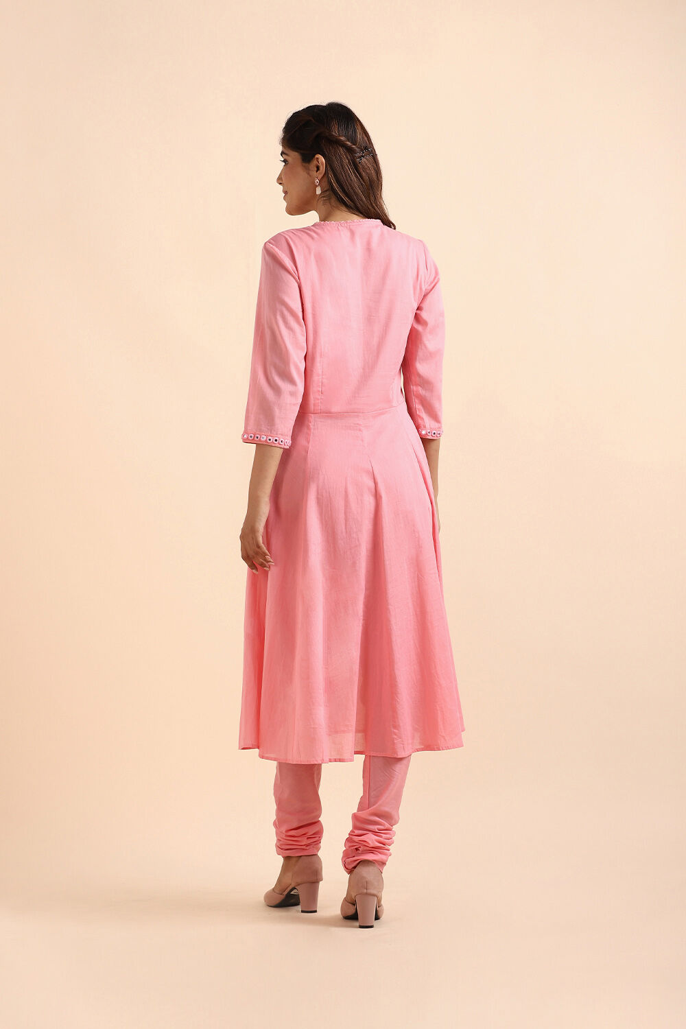 Light Pink Shisha Embroidered Cotton Kurta Set image number null