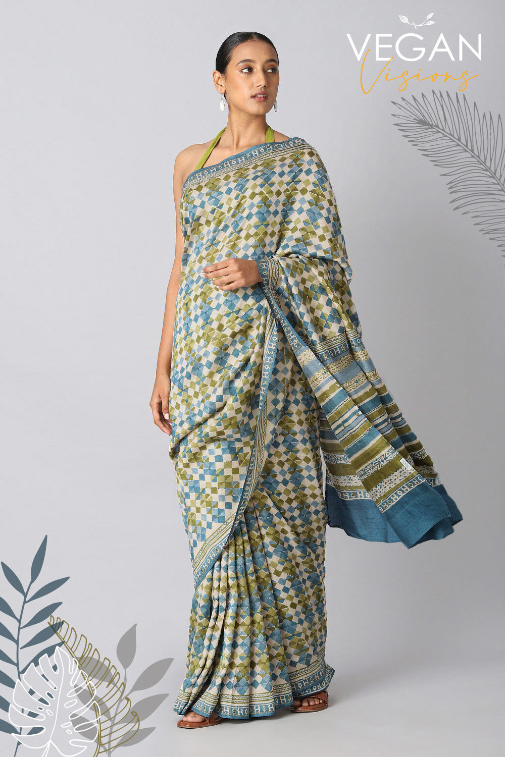 Blue-Green Pure Luxe Vegan Saree image number null