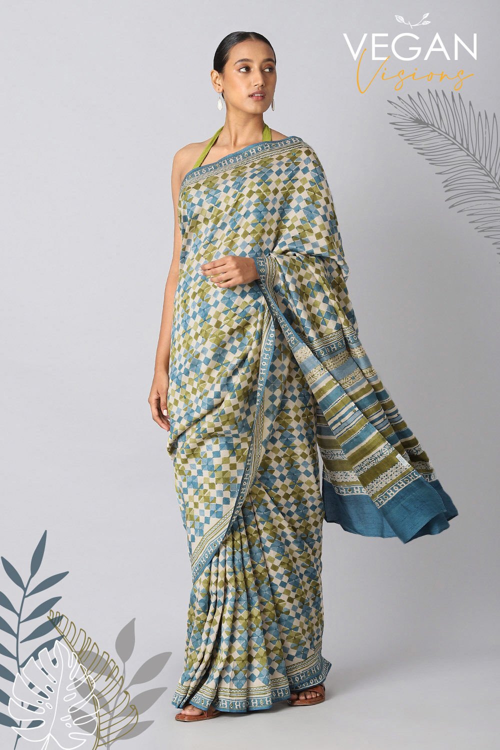 Blue-Green Pure Luxe Vegan Saree image number null