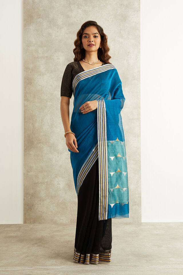 Blue Pure Silk Cotton Eknaliya Chanderi Saree