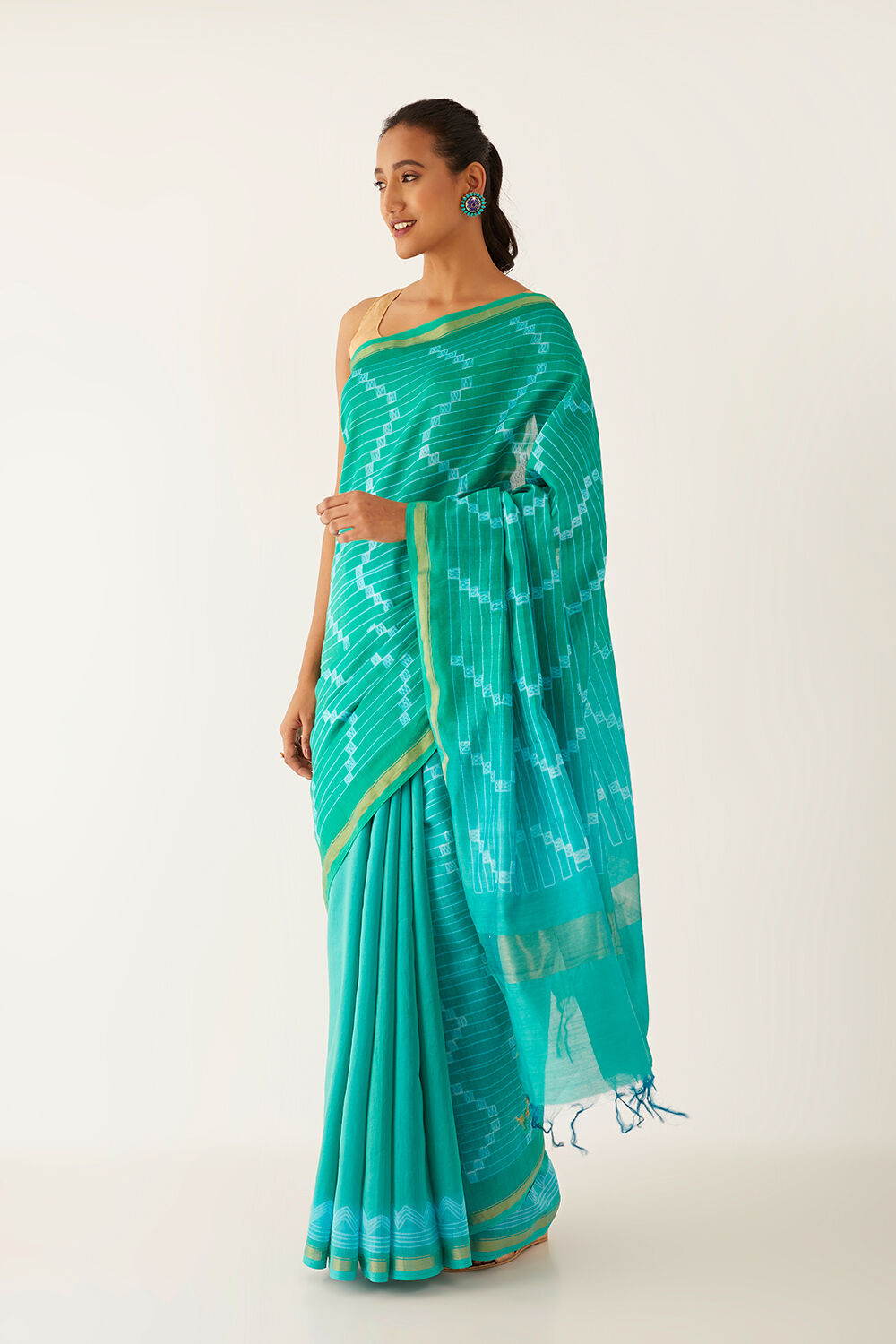Green Pure Silk Cotton Shibori Saree image number null