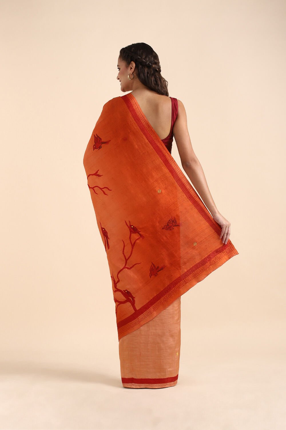 Light Orange Pure Silk Kantha Saree image number null