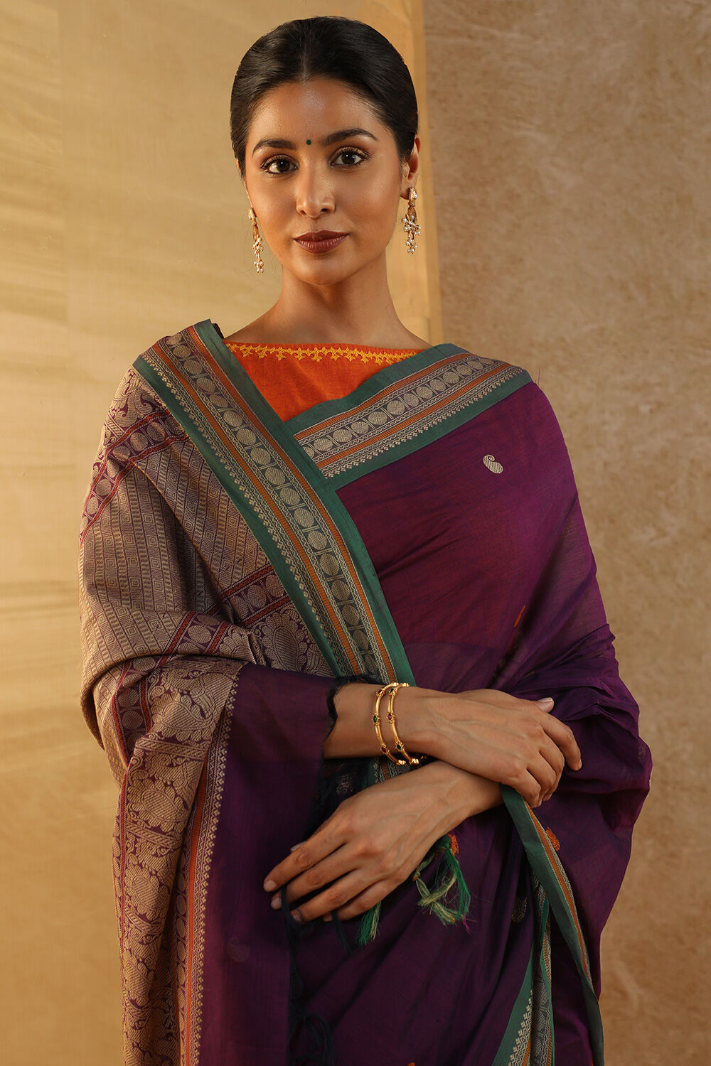 Purple Woven South Pure Cotton Saree image number null