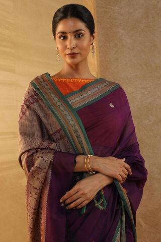 Purple Woven South Pure Cotton Saree thumbnail image number null