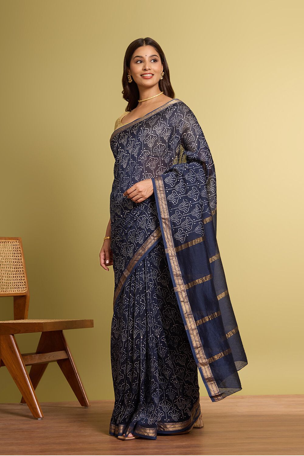 Dark Blue Pure Silk Cotton Batik Saree image number null