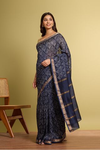 Dark Blue Pure Silk Cotton Batik Saree thumbnail image number null