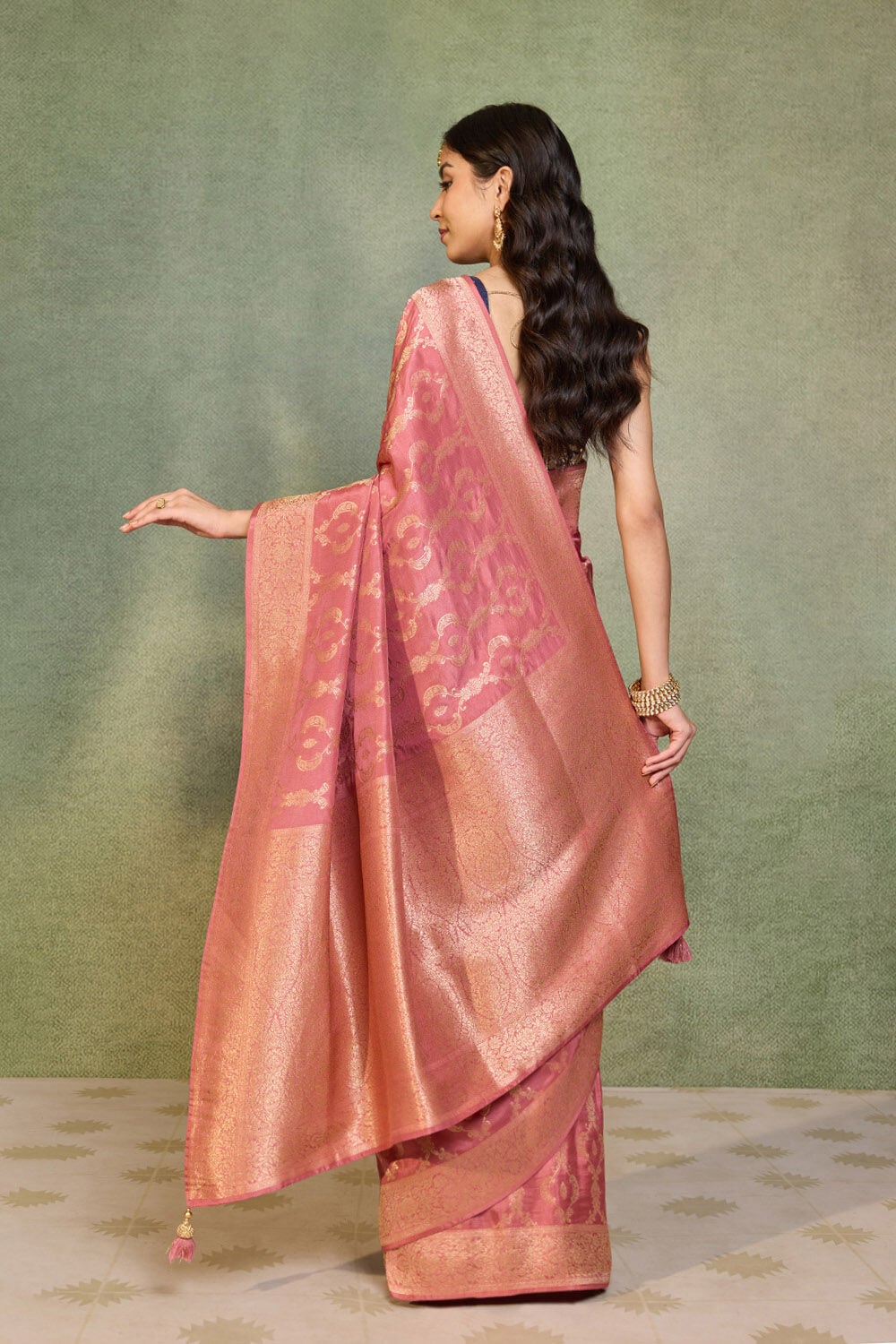 Pink Woven Pure Viscose Saree image number null