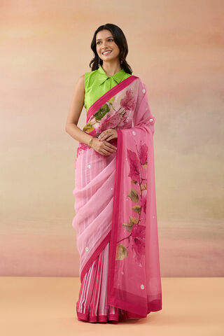 Pink Viscose Organza Embroidered Saree thumbnail image number null
