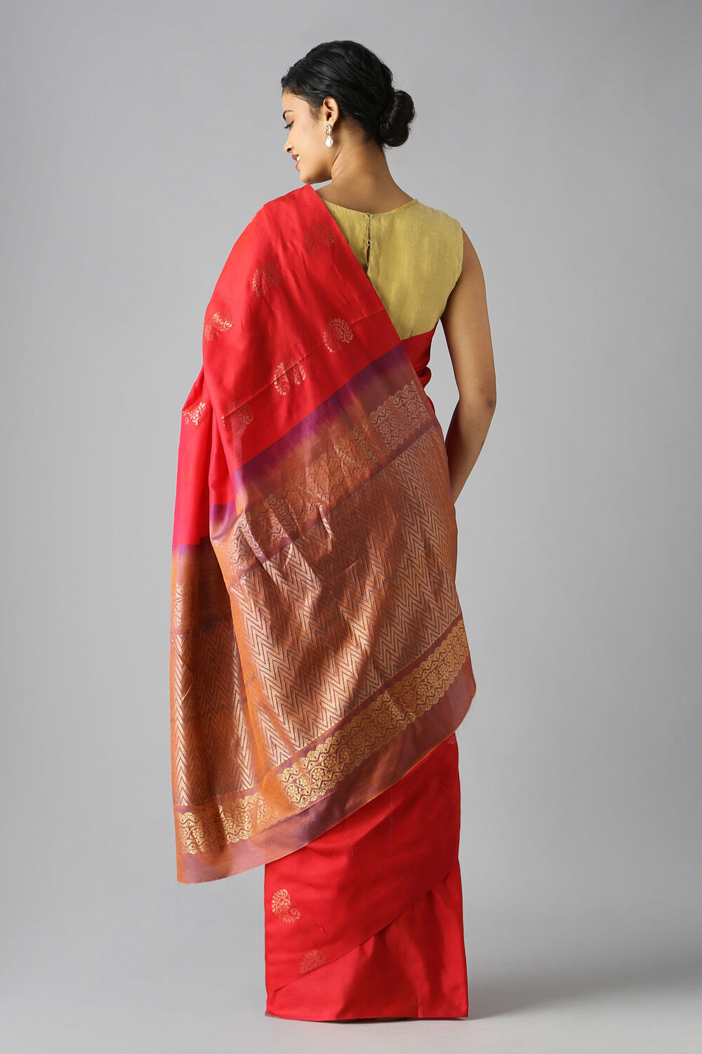 Red Pure Silk Tencel South Saree image number null