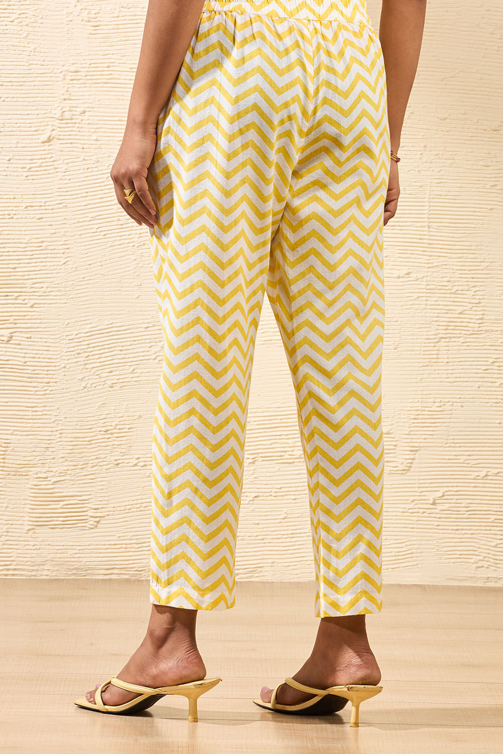 Light Yellow Screen Printed Pure Cotton Trouser image number null