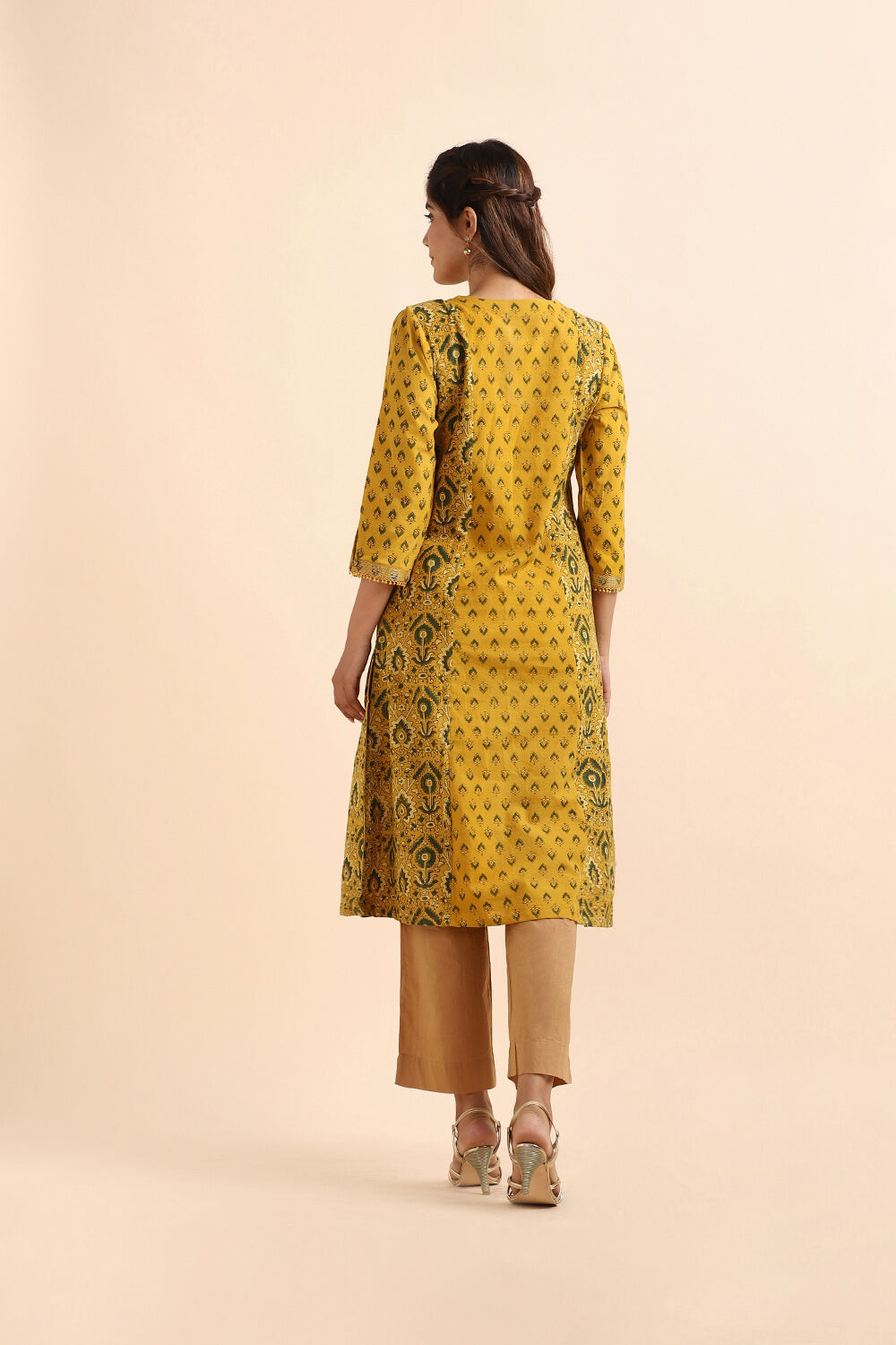 Yellow Ajrakh Block Printed Cotton Kurta image number null