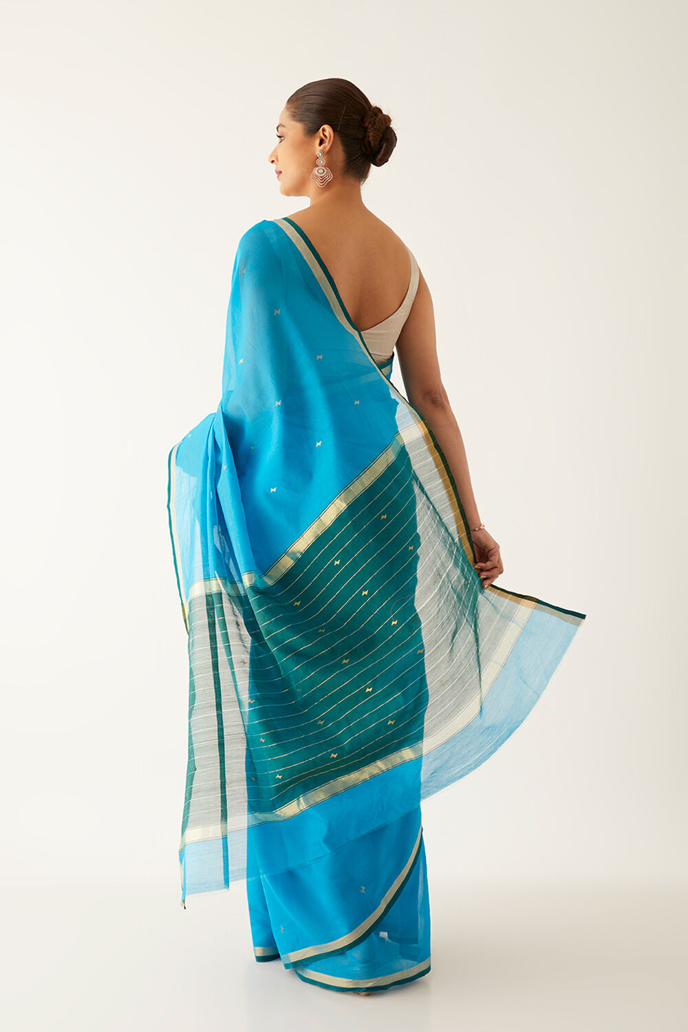 Blue Pure Silk Cotton Chanderi Saree image number null