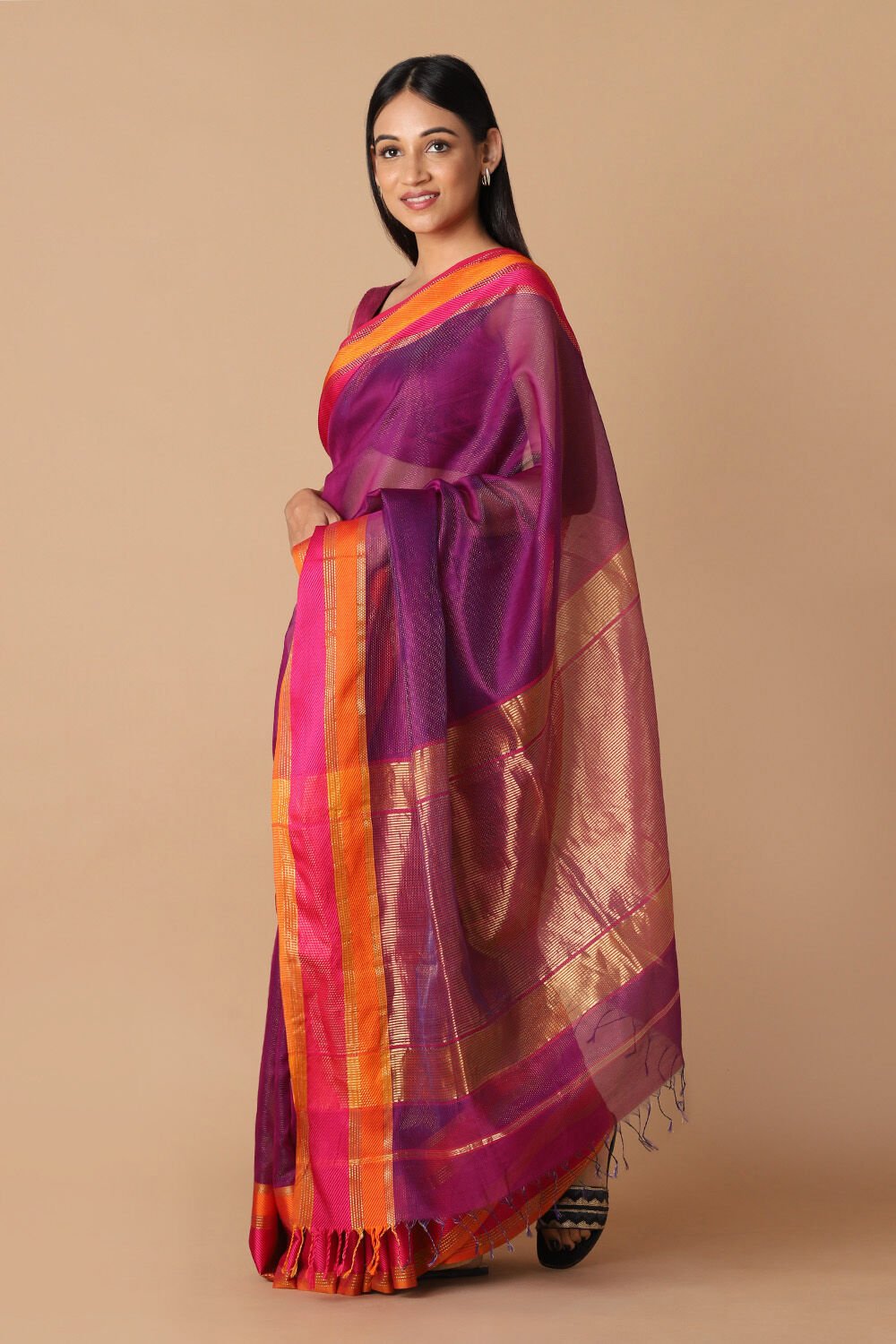 Purple Pure Silk Cotton Maheswari Saree image number null