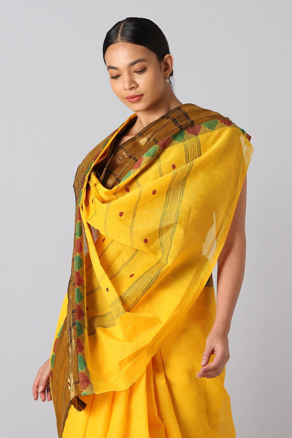 Yellow Pure Cotton South Saree image number null