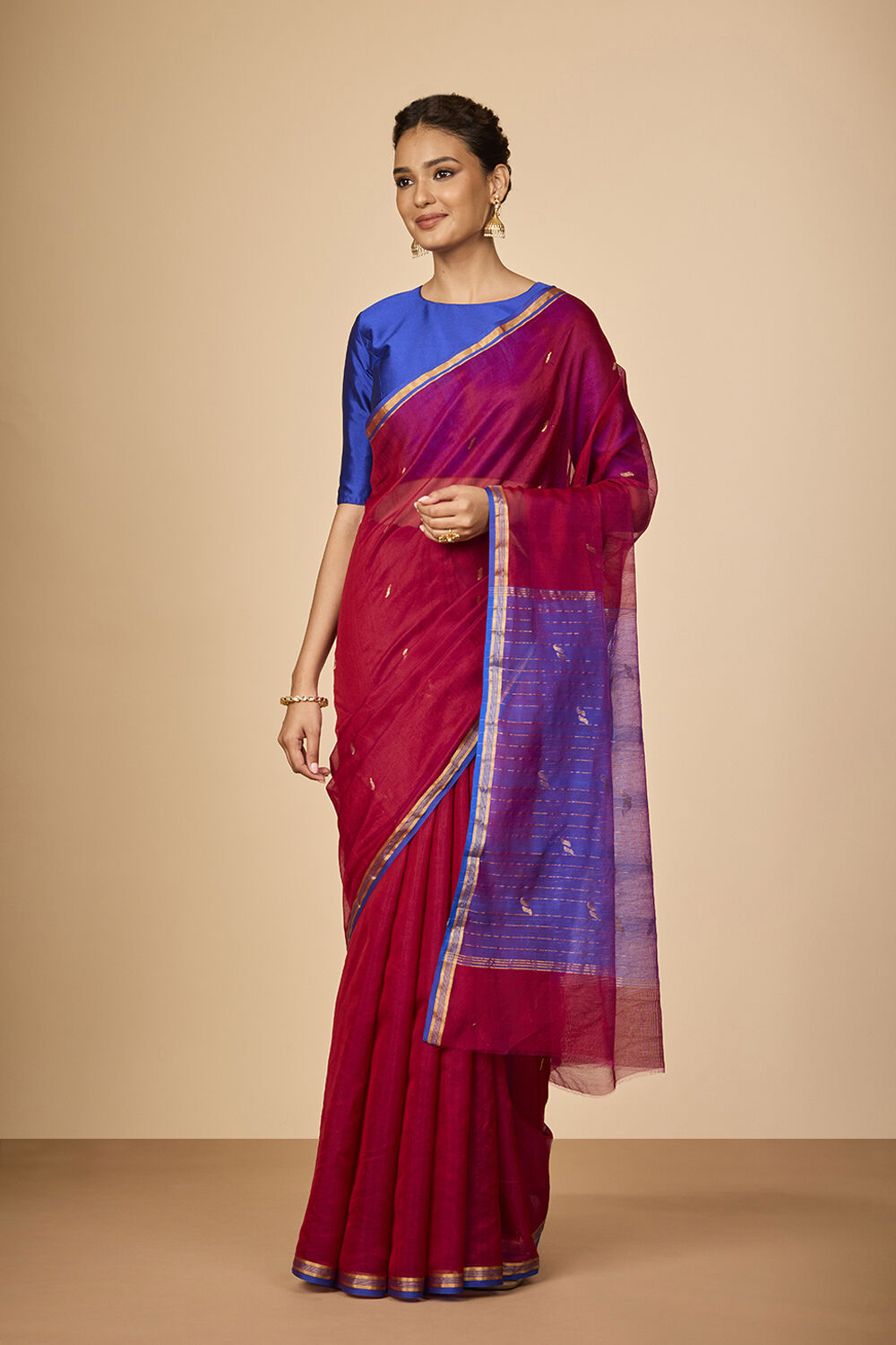 Red Woven Pure Silk Cotton Chanderi Saree image number null