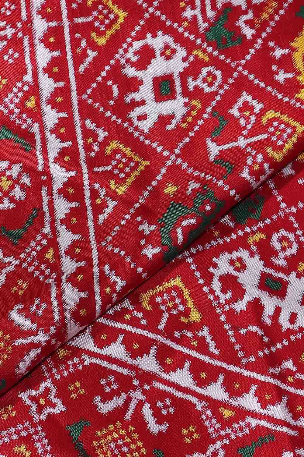Red Silk Patan Patola Nari Kunjar Bhat Ikat Saree image number null