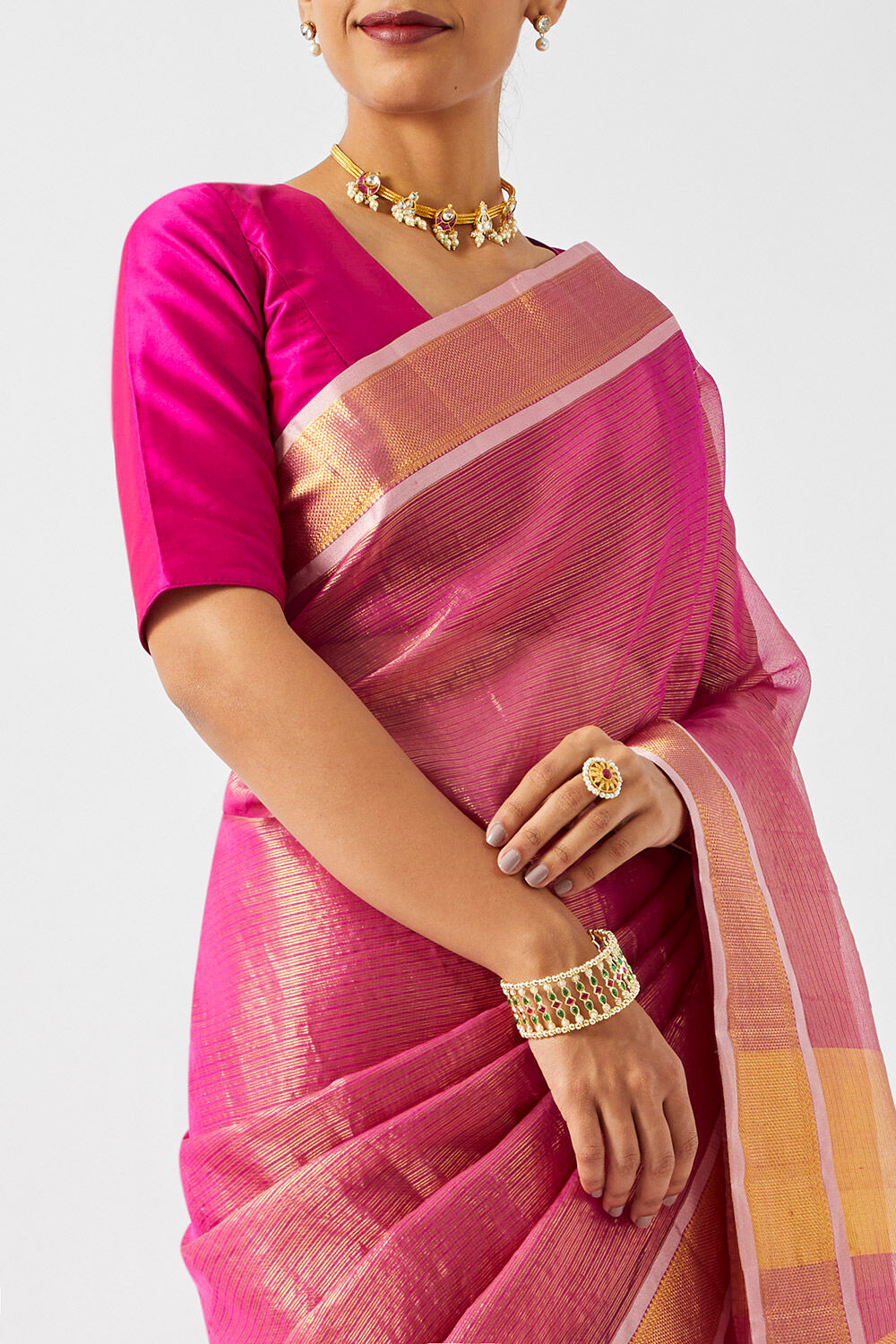 Dark Pink Pure Organza Kanjivaram Saree image number null