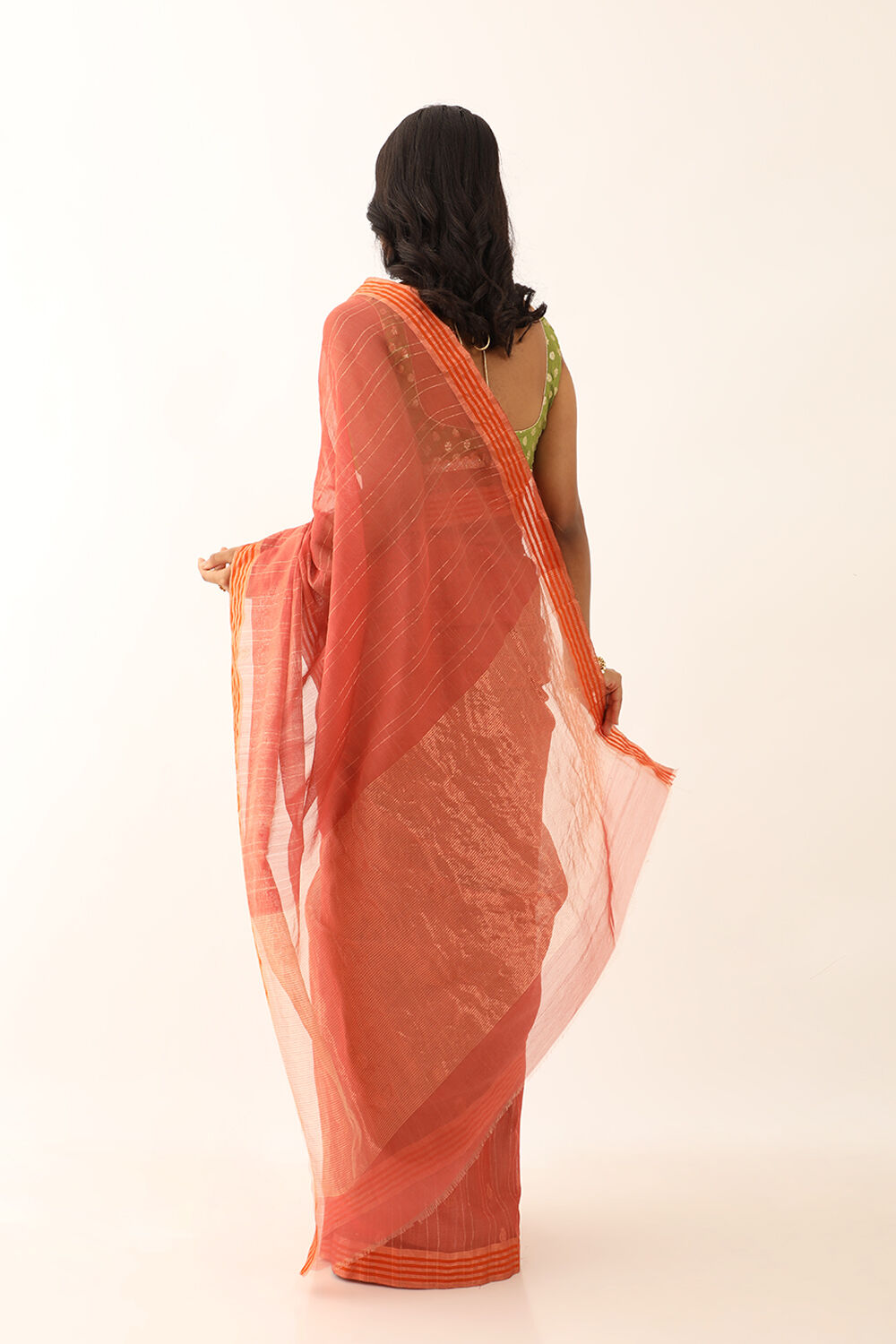 Dark Orange Pure Silk Cotton Woven Chanderi Saree image number null
